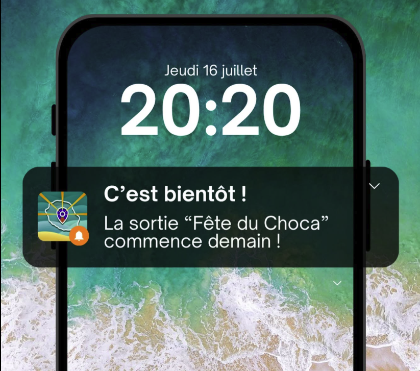 Notification SortiPéi sur l’écran verrouillé : rappel la veille pour la Fête du Choca